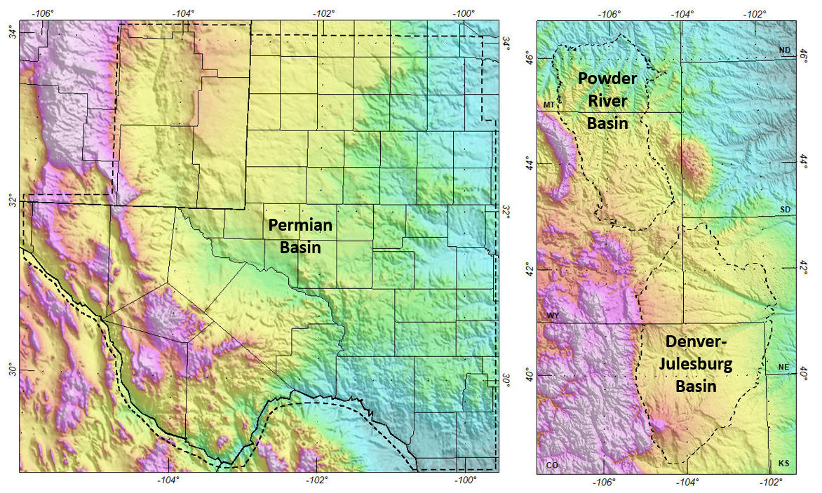 map of Permian, DJ, and Powder River Basins non-exclusive geothermal studies